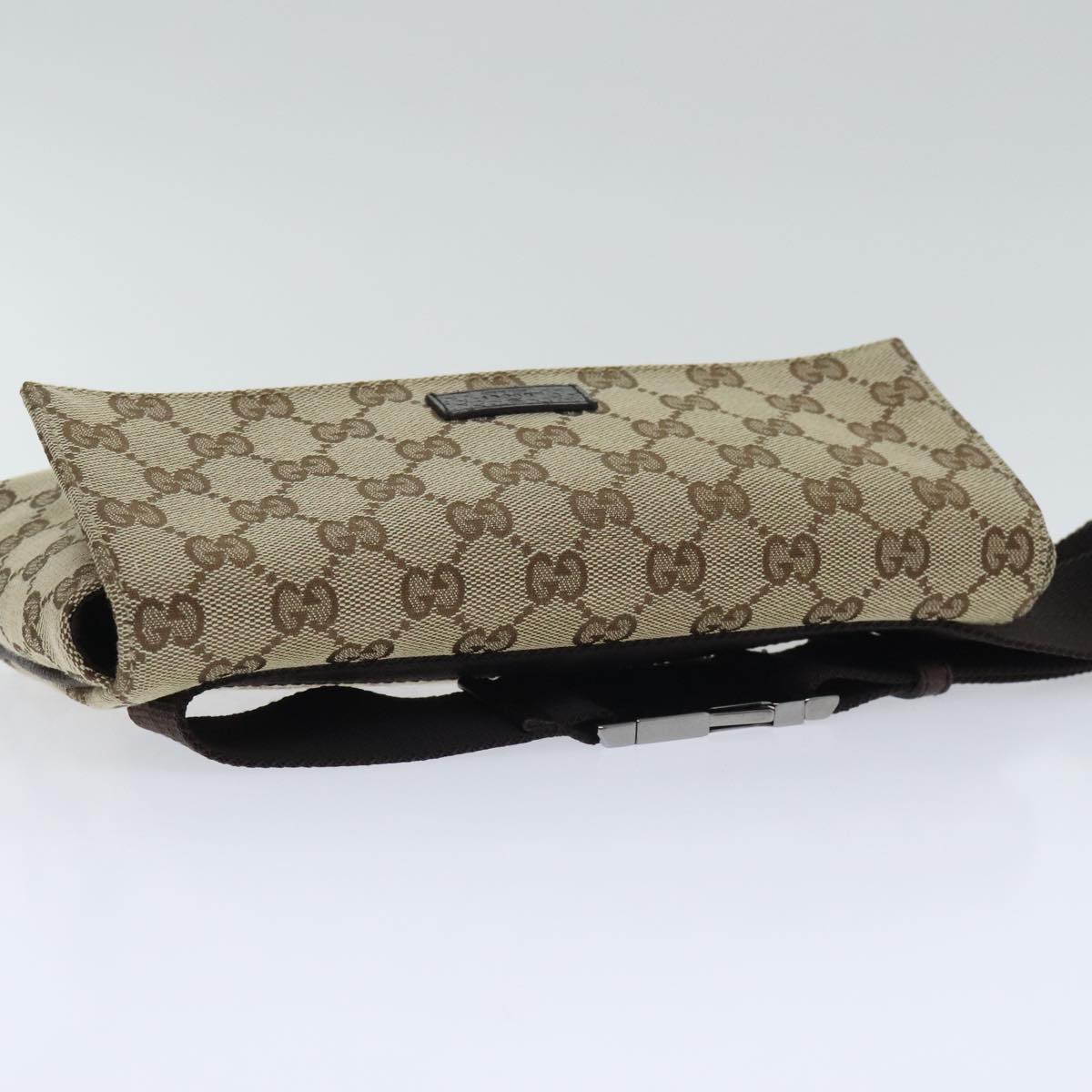 GUCCI GG Canvas Body Bag Beige Silver 146304 Auth bs18373