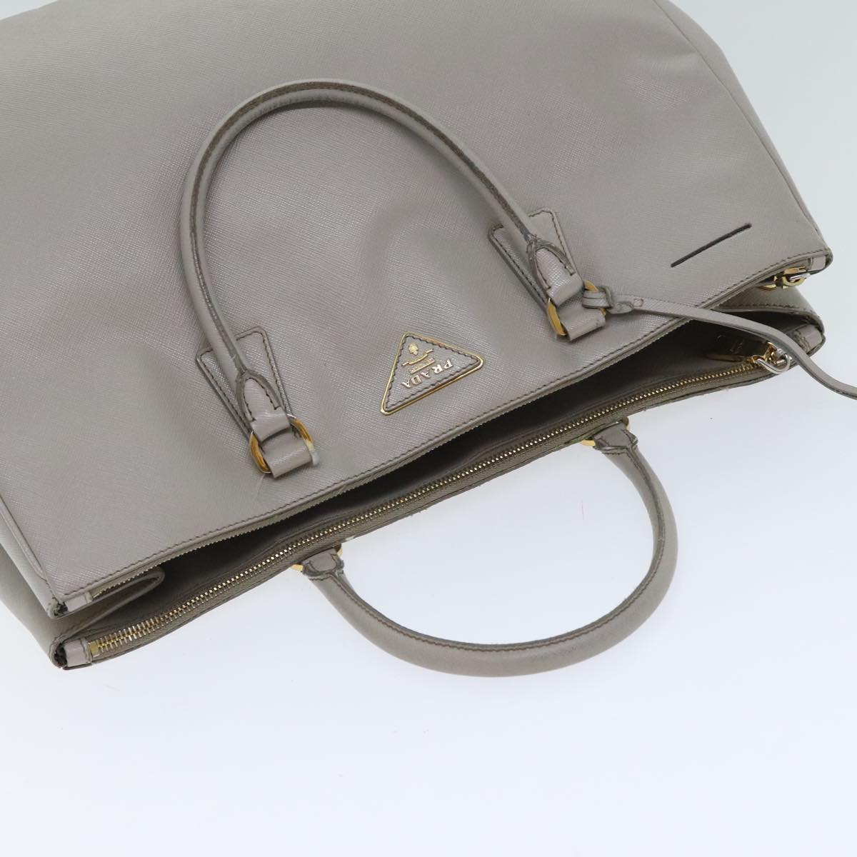 PRADA Galleria Hand Bag Safiano leather Gray Gold Auth bs18424