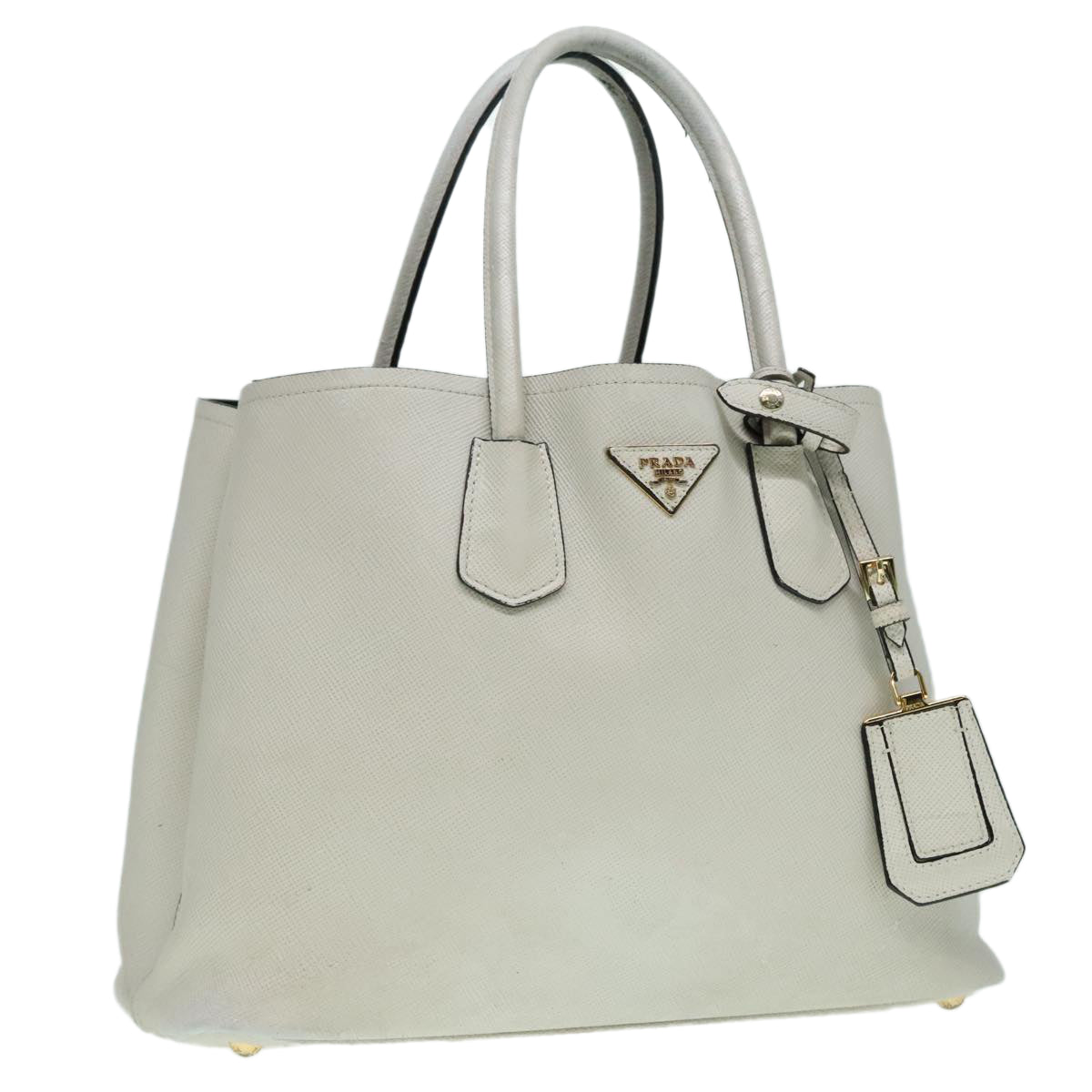 PRADA Safiano leather Hand Bag White Auth bs18431