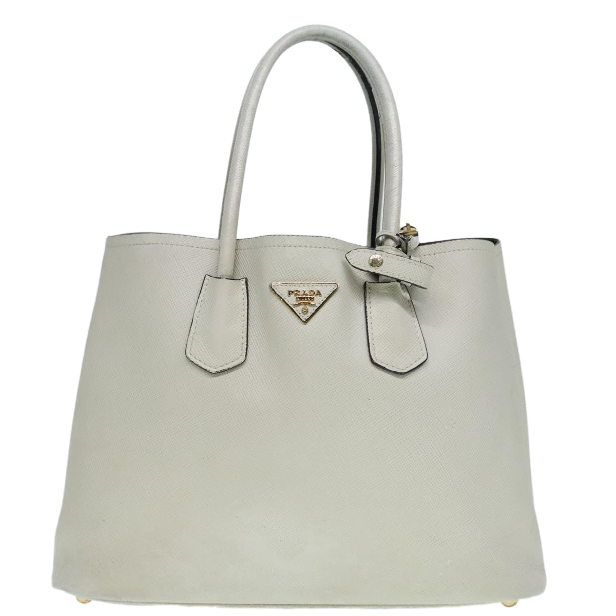 PRADA Safiano leather Hand Bag White Auth bs18431