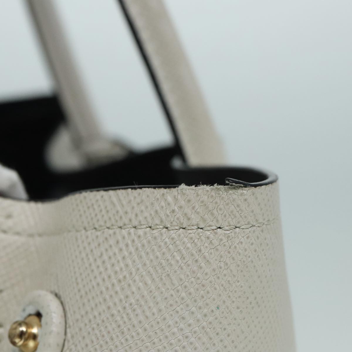 PRADA Safiano leather Hand Bag White Auth bs18431