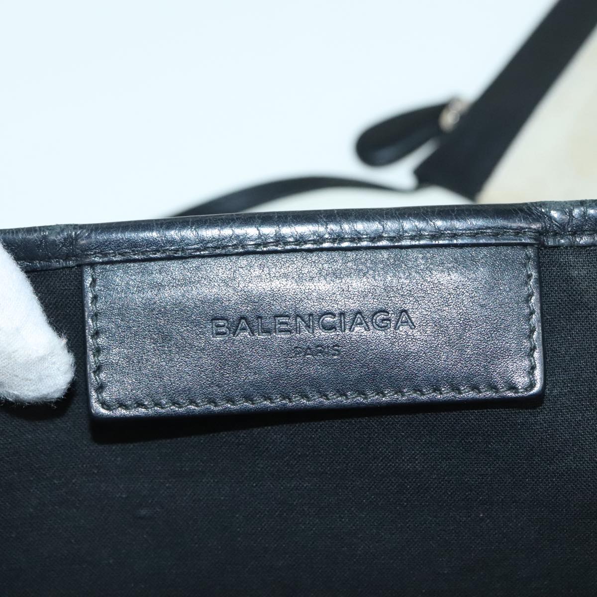 BALENCIAGA Navy Cabas S Hand Bag Canvas Silver Beige black 339933 Auth bs18436