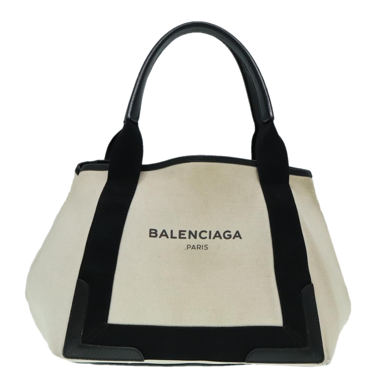 BALENCIAGA Navy Cabas S Hand Bag Canvas Silver Beige black 339933 Auth bs18436