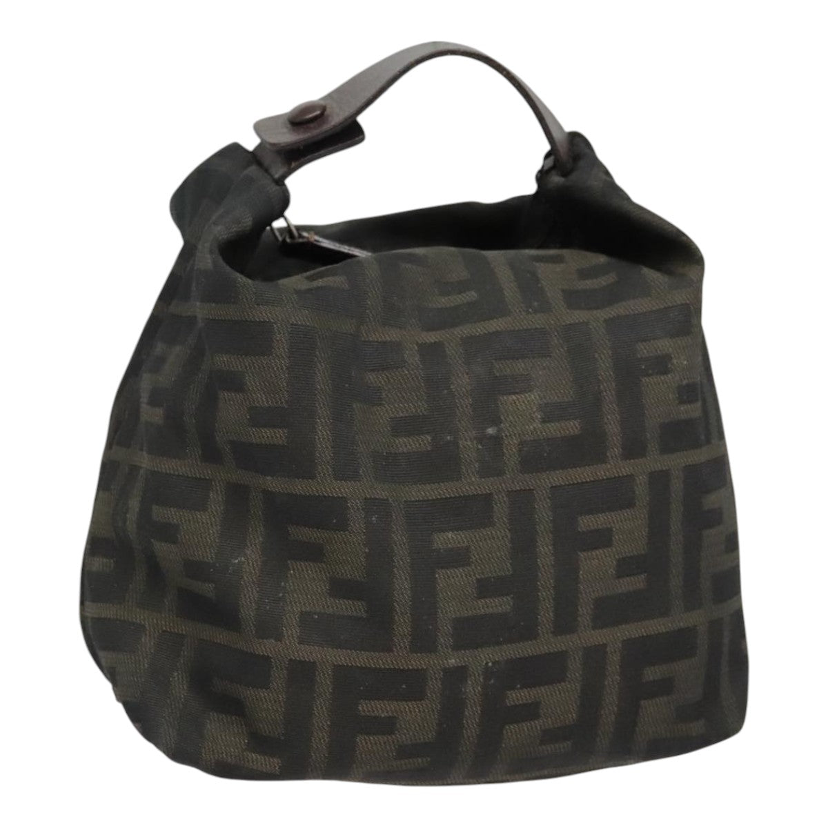 FENDI Zucca Canvas Hand Bag Brown Black Auth bs18438