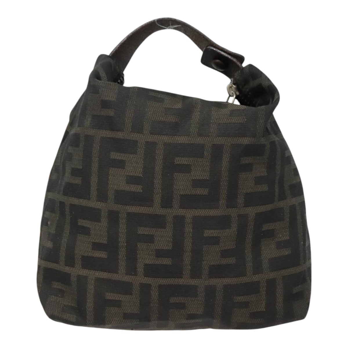 FENDI Zucca Canvas Hand Bag Brown Black Auth bs18438