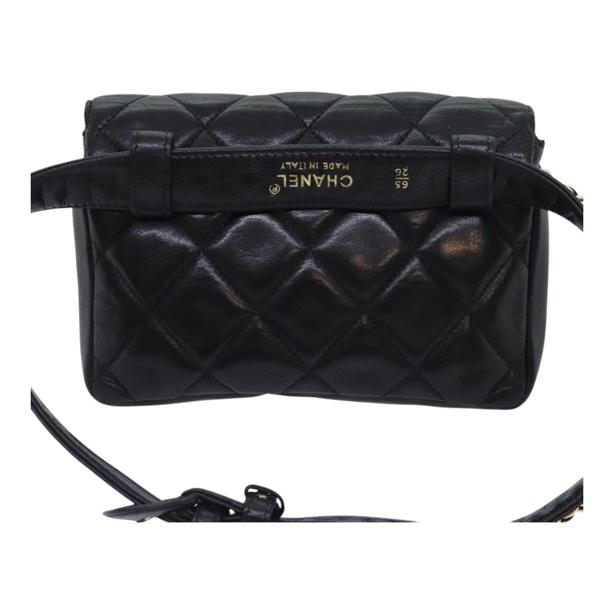 CHANEL Matelasse Waist bag Lamb Skin Black Gold CC Auth bs18455