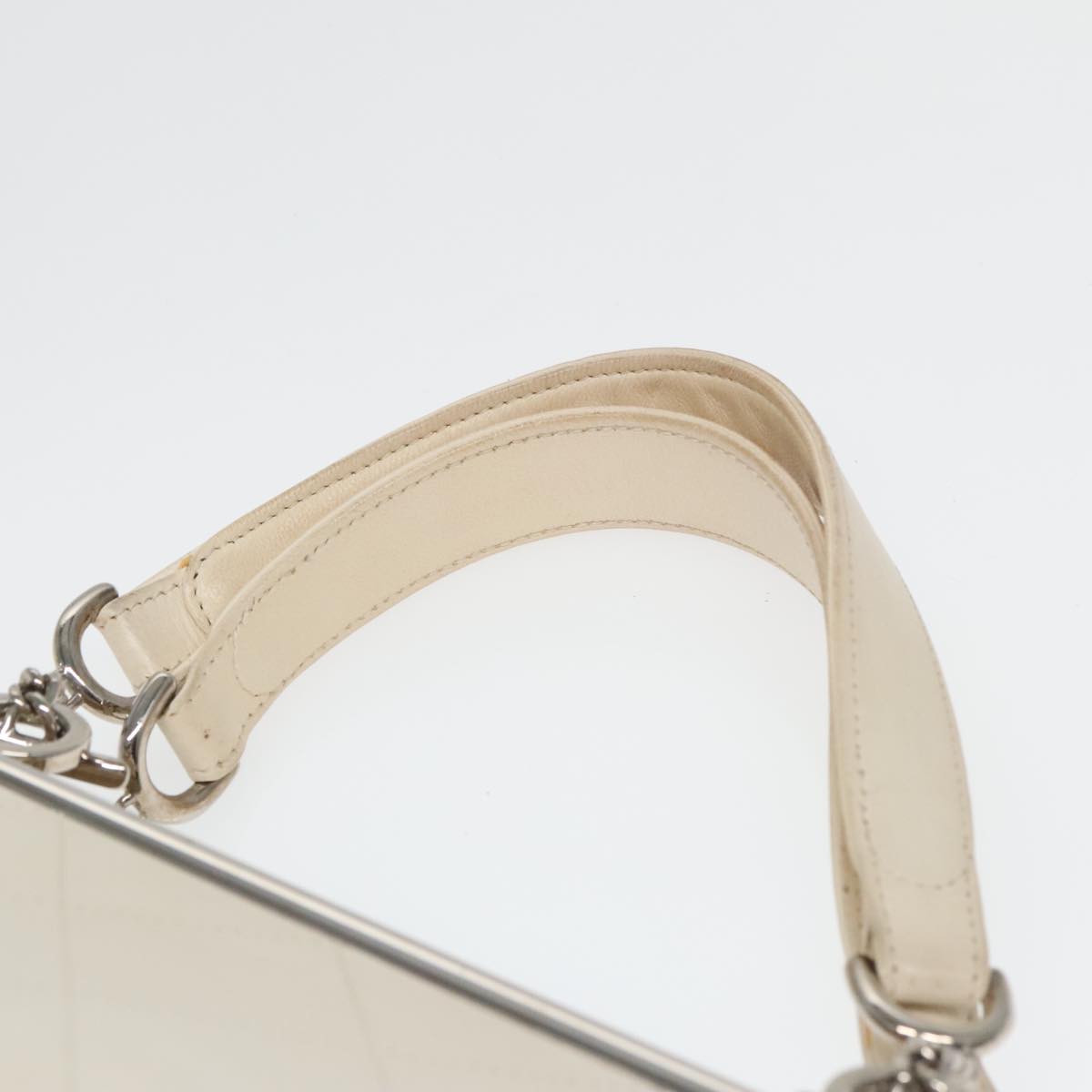 CHANEL Matelasse Hand Bag Leather White Silver CC Auth bs18457