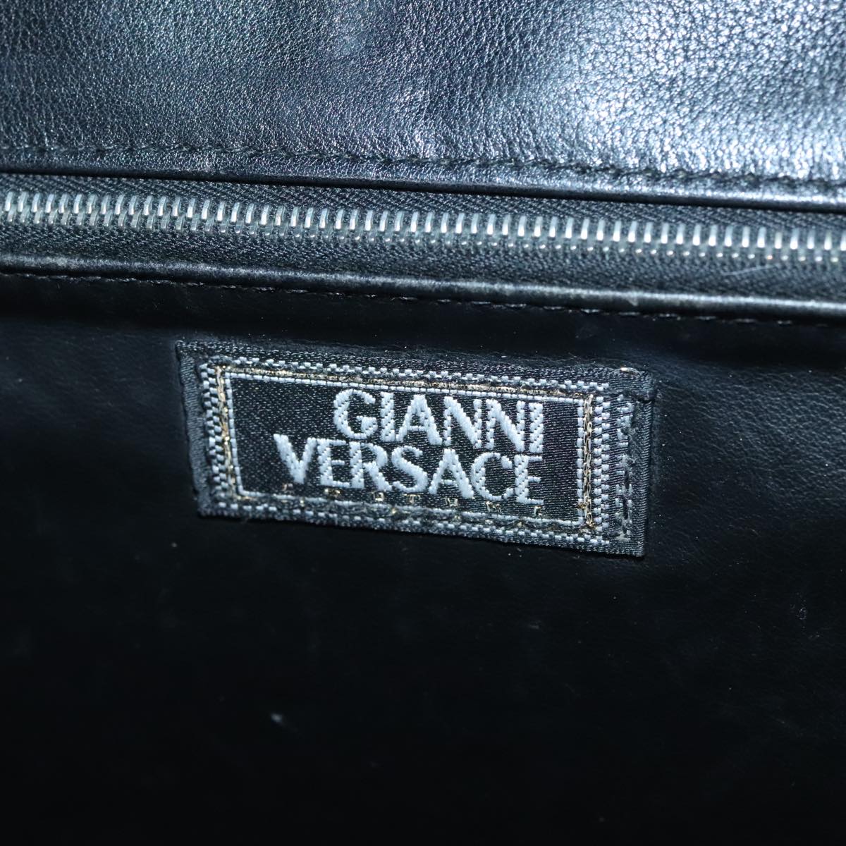 Gianni Versace Hand Bag Leather Black Silver Auth bs18474