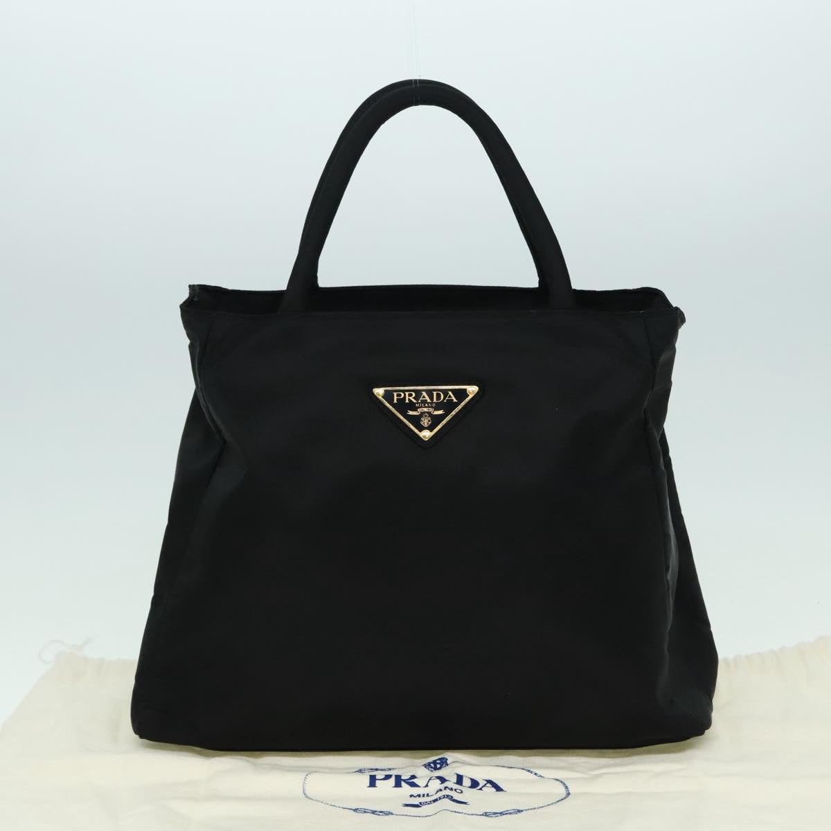 PRADA Hand Bag Nylon Black Silver Auth bs18504