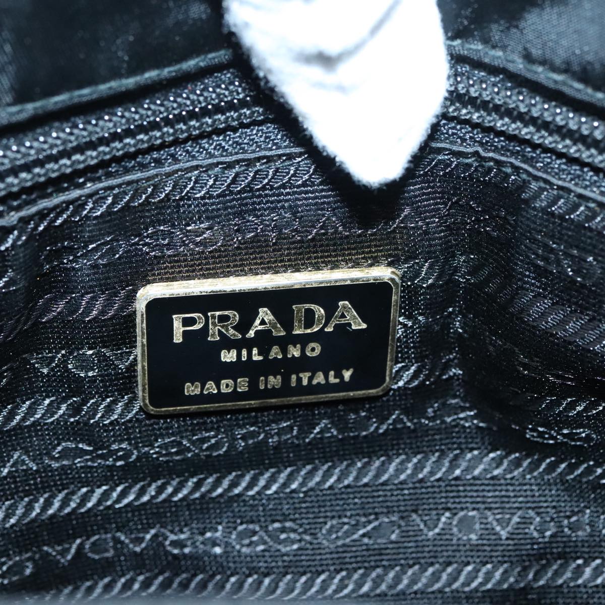 PRADA Hand Bag Nylon Black Silver Auth bs18504