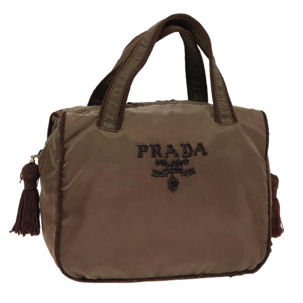 PRADA Hand Bag Nylon Silver Brown Auth bs18506