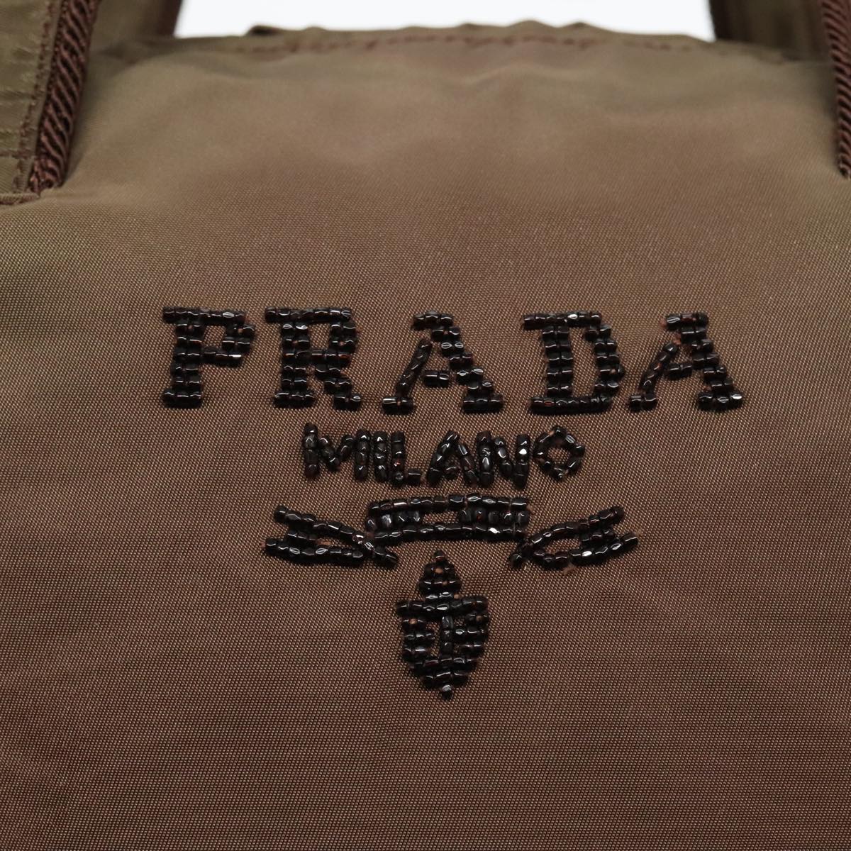 PRADA Hand Bag Nylon Silver Brown Auth bs18506