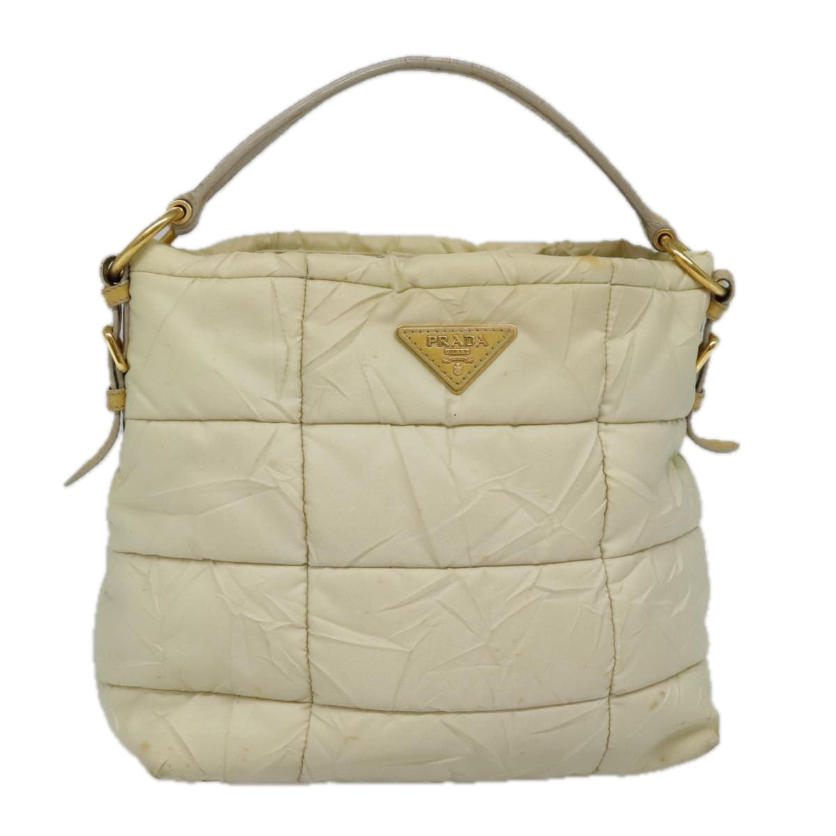 PRADA Hand Bag Nylon Beige Gold Auth bs18507