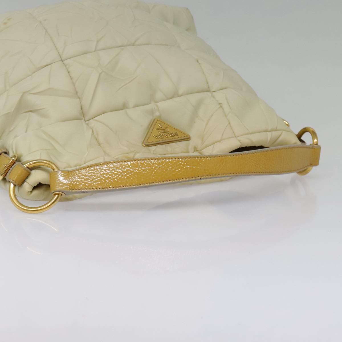 PRADA Hand Bag Nylon Beige Gold Auth bs18507