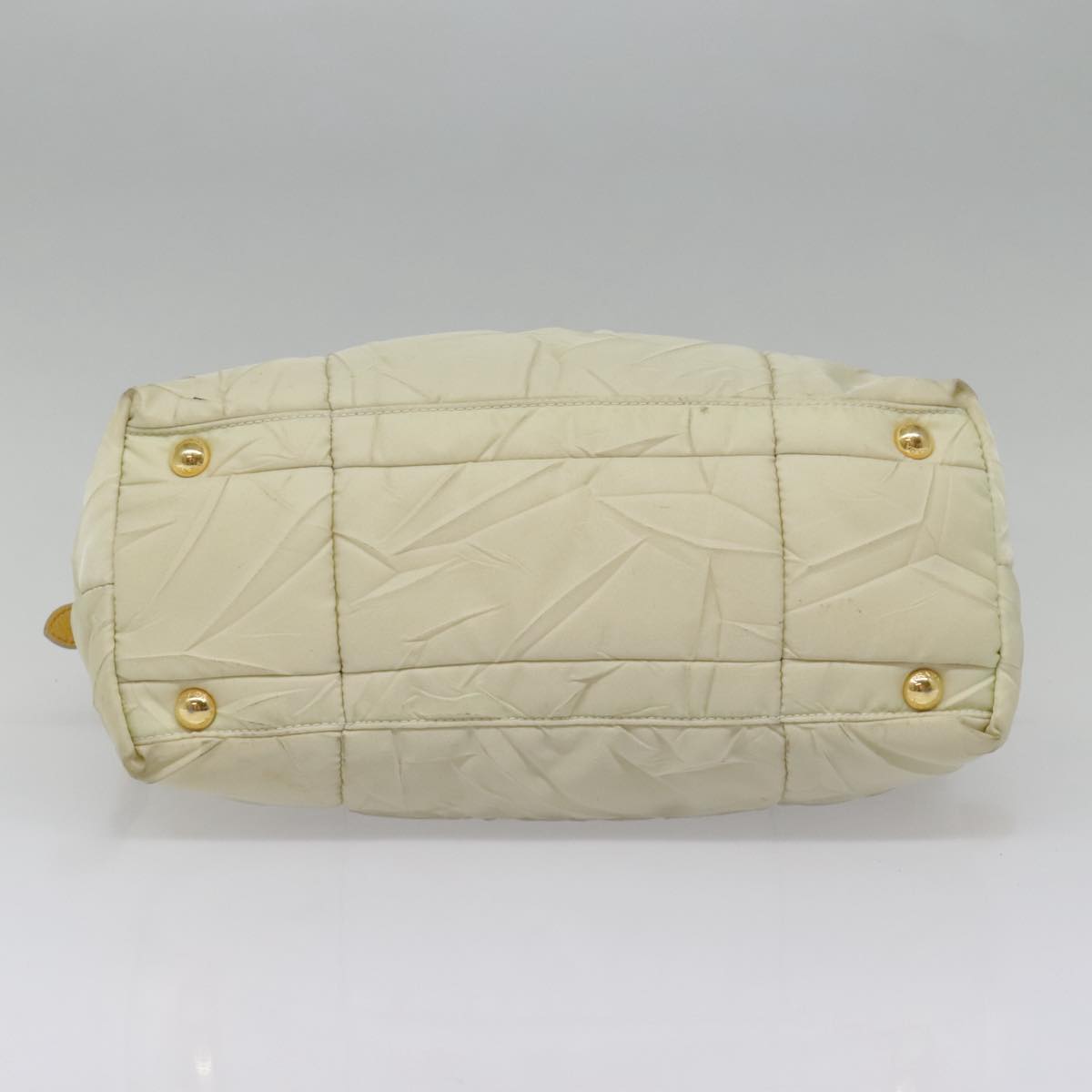 PRADA Hand Bag Nylon Beige Gold Auth bs18507