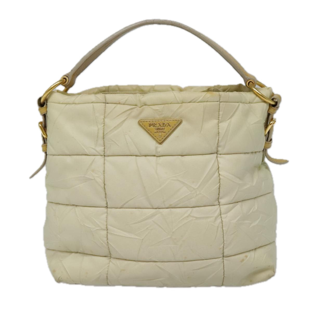 PRADA Hand Bag Nylon Beige Gold Auth bs18507