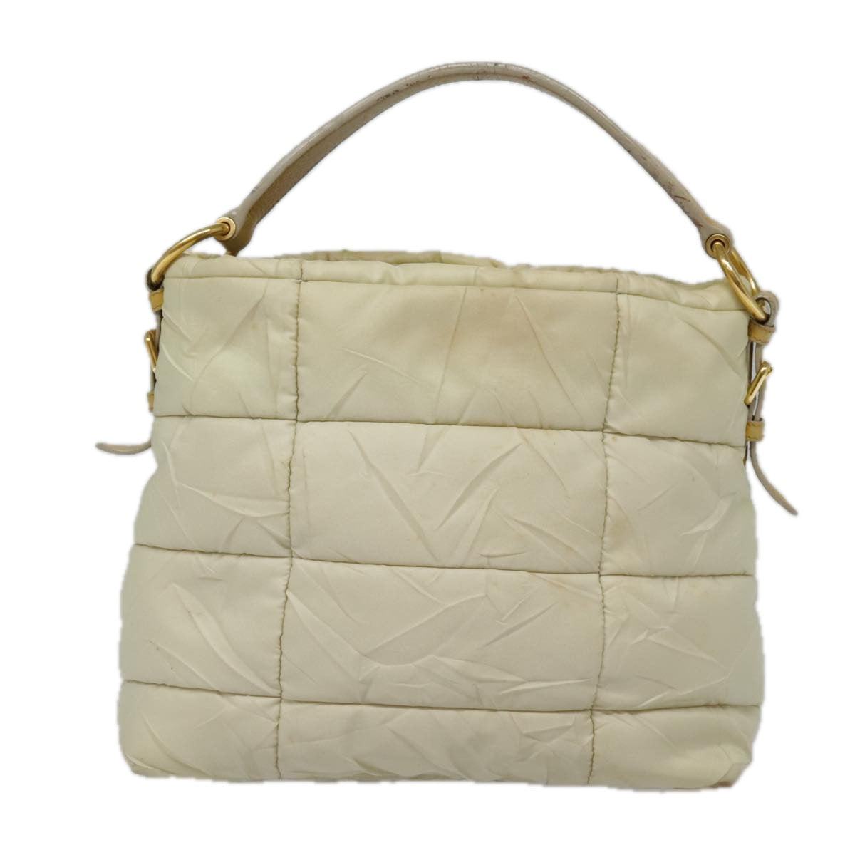 PRADA Hand Bag Nylon Beige Gold Auth bs18507