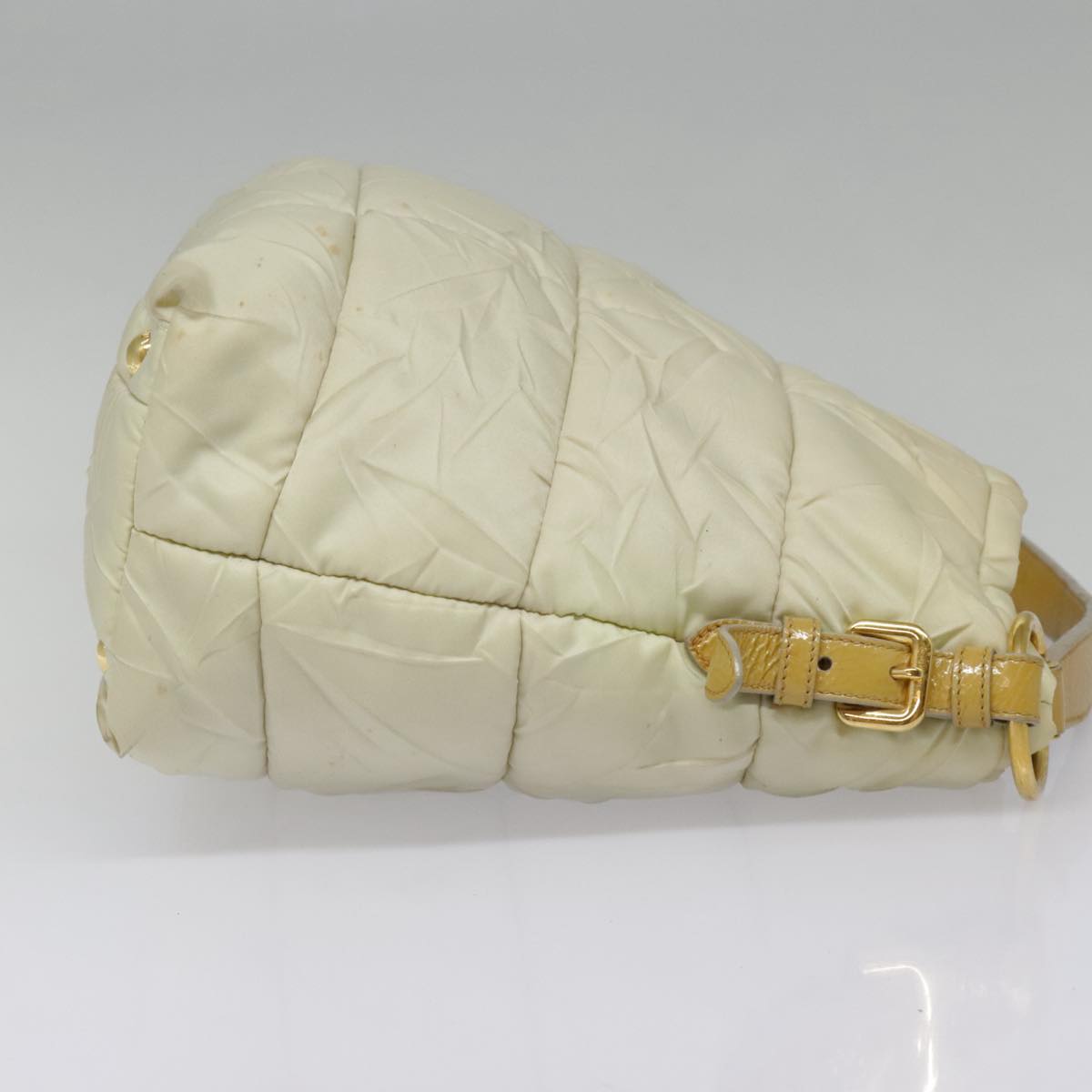 PRADA Hand Bag Nylon Beige Gold Auth bs18507