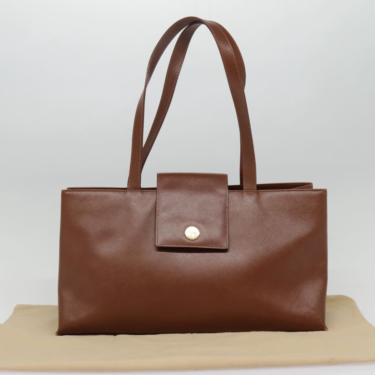 BURBERRY Tote Bag Leather Brown Gold Auth bs18513