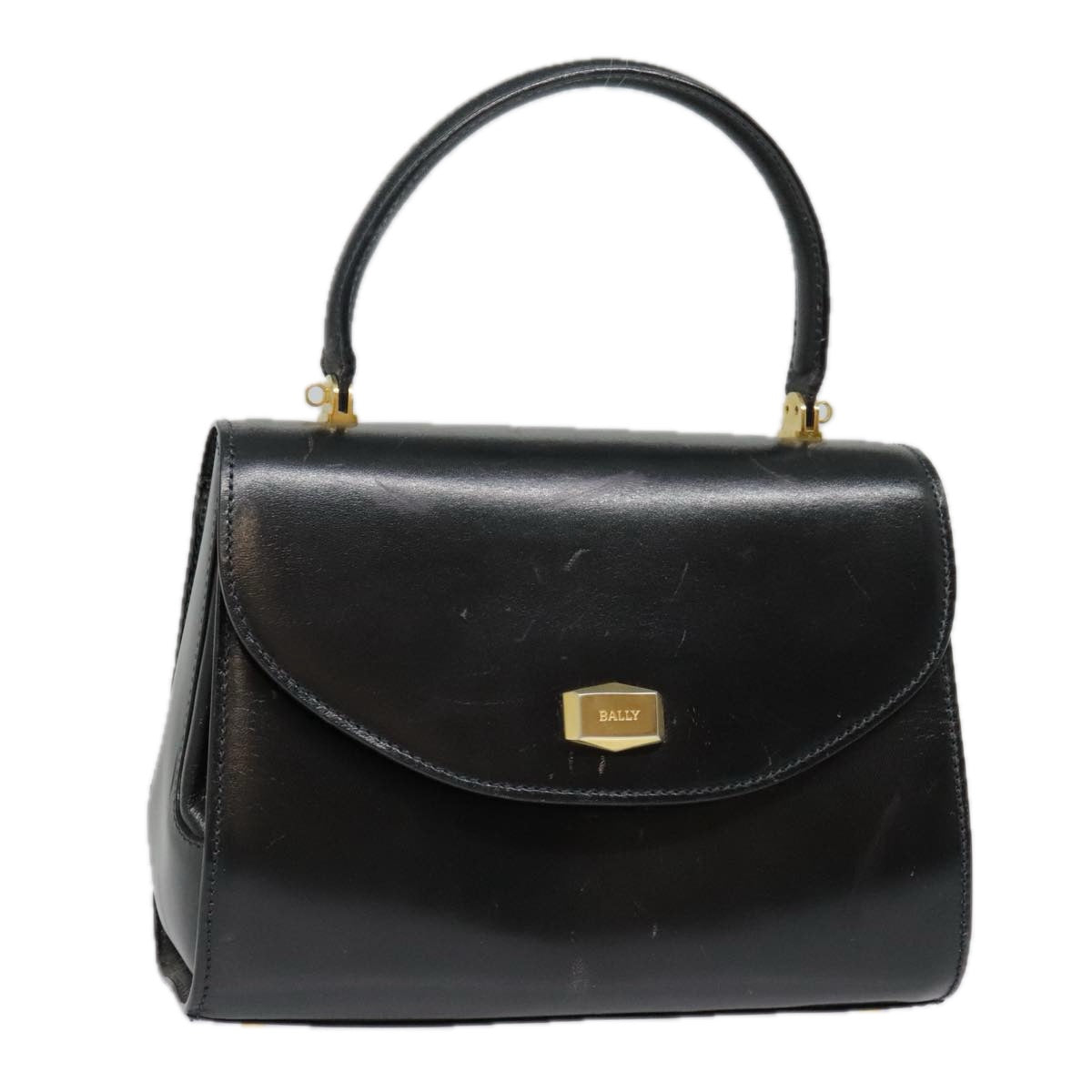 BALLY Hand Bag Leather Black Gold Auth bs18515