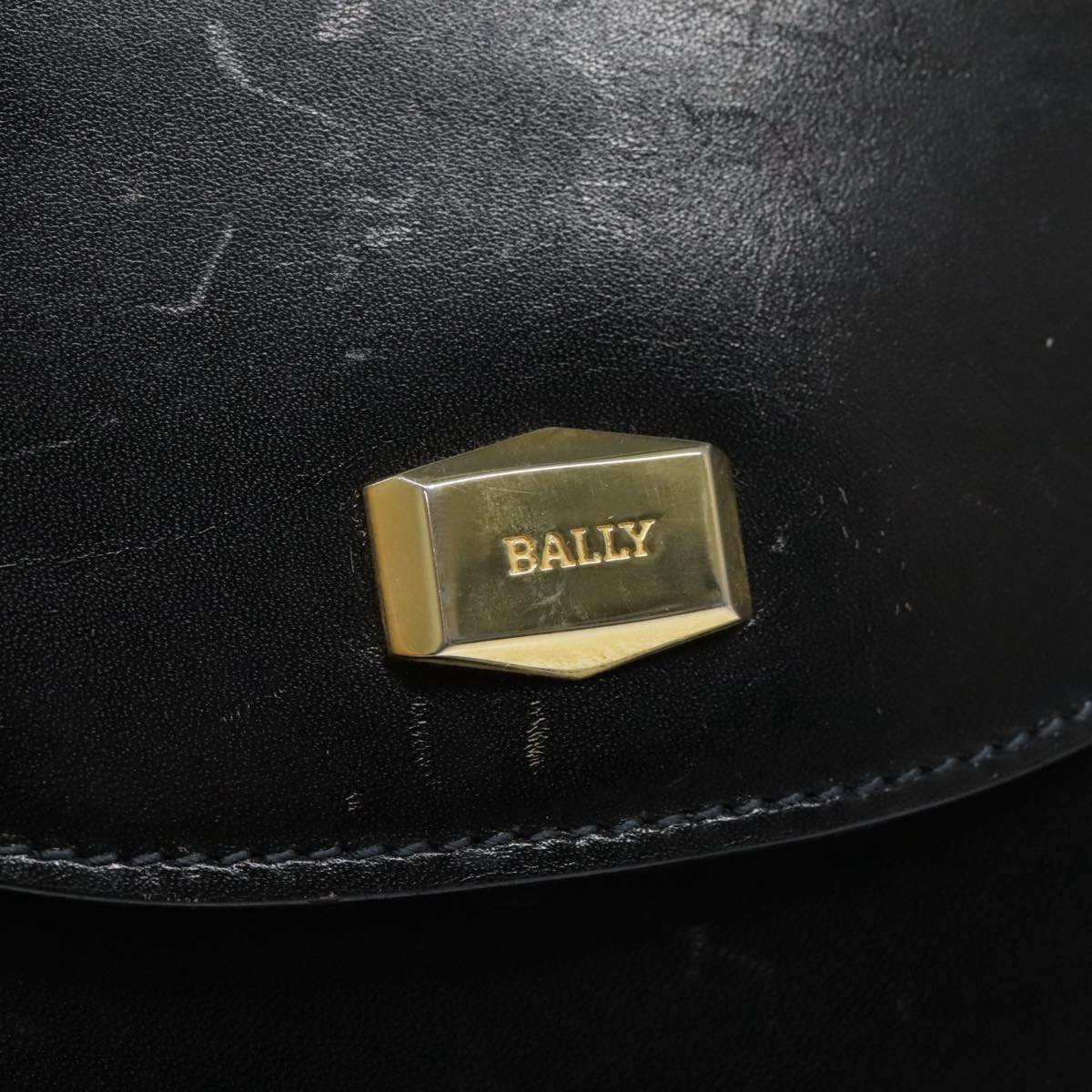 BALLY Hand Bag Leather Black Gold Auth bs18515