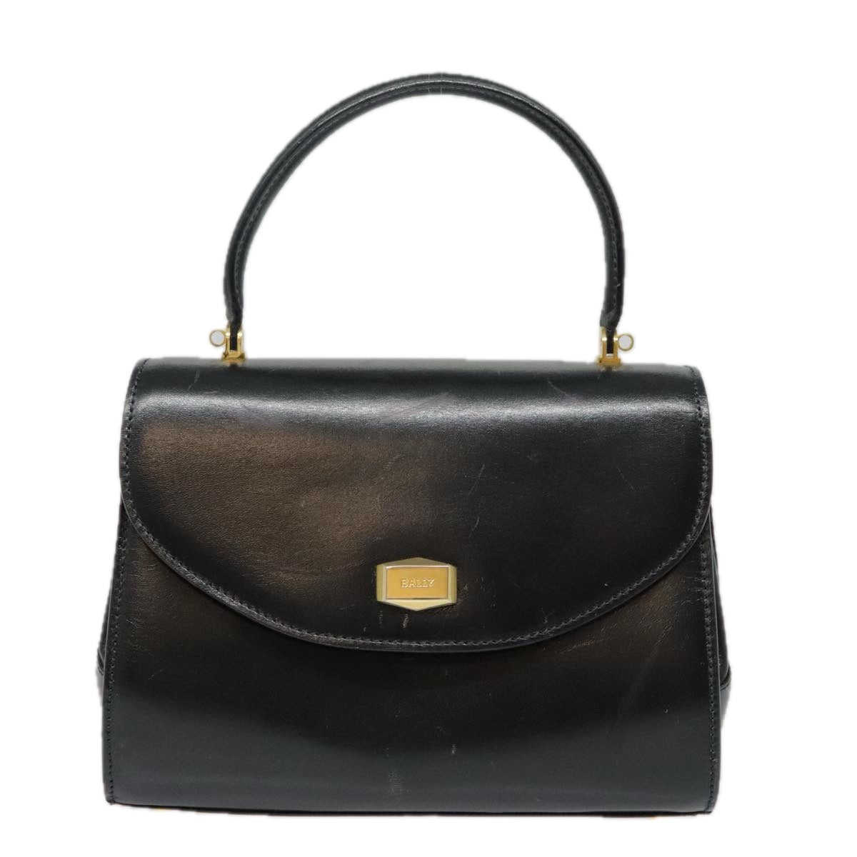 BALLY Hand Bag Leather Black Gold Auth bs18515