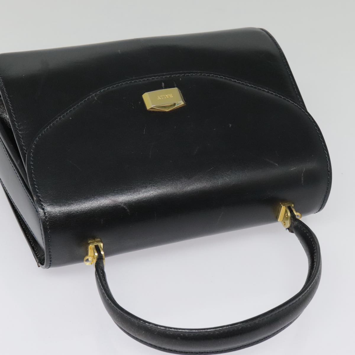 BALLY Hand Bag Leather Black Gold Auth bs18515