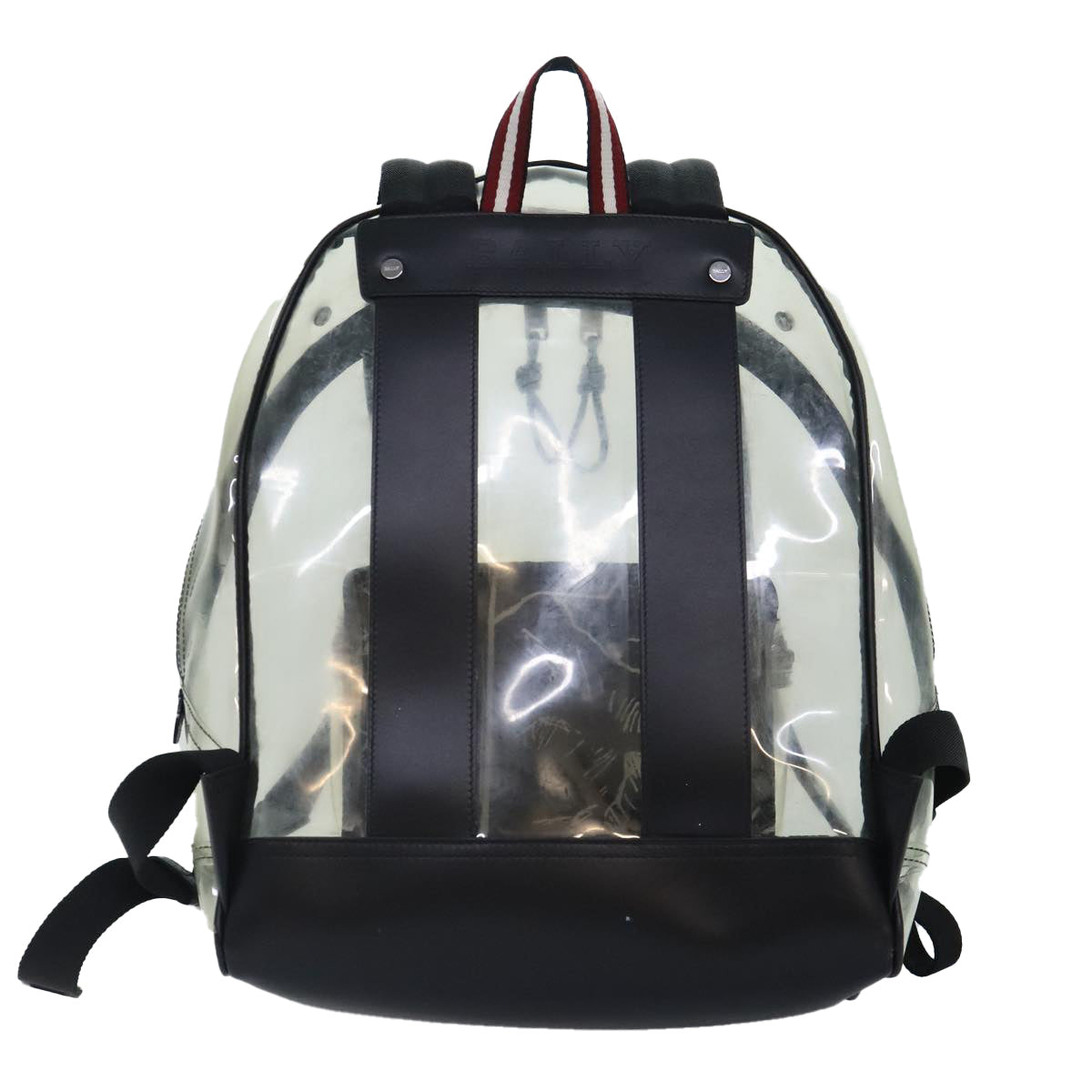 BALLY Backpack Vinyl Clear Black Silver Auth bs18516