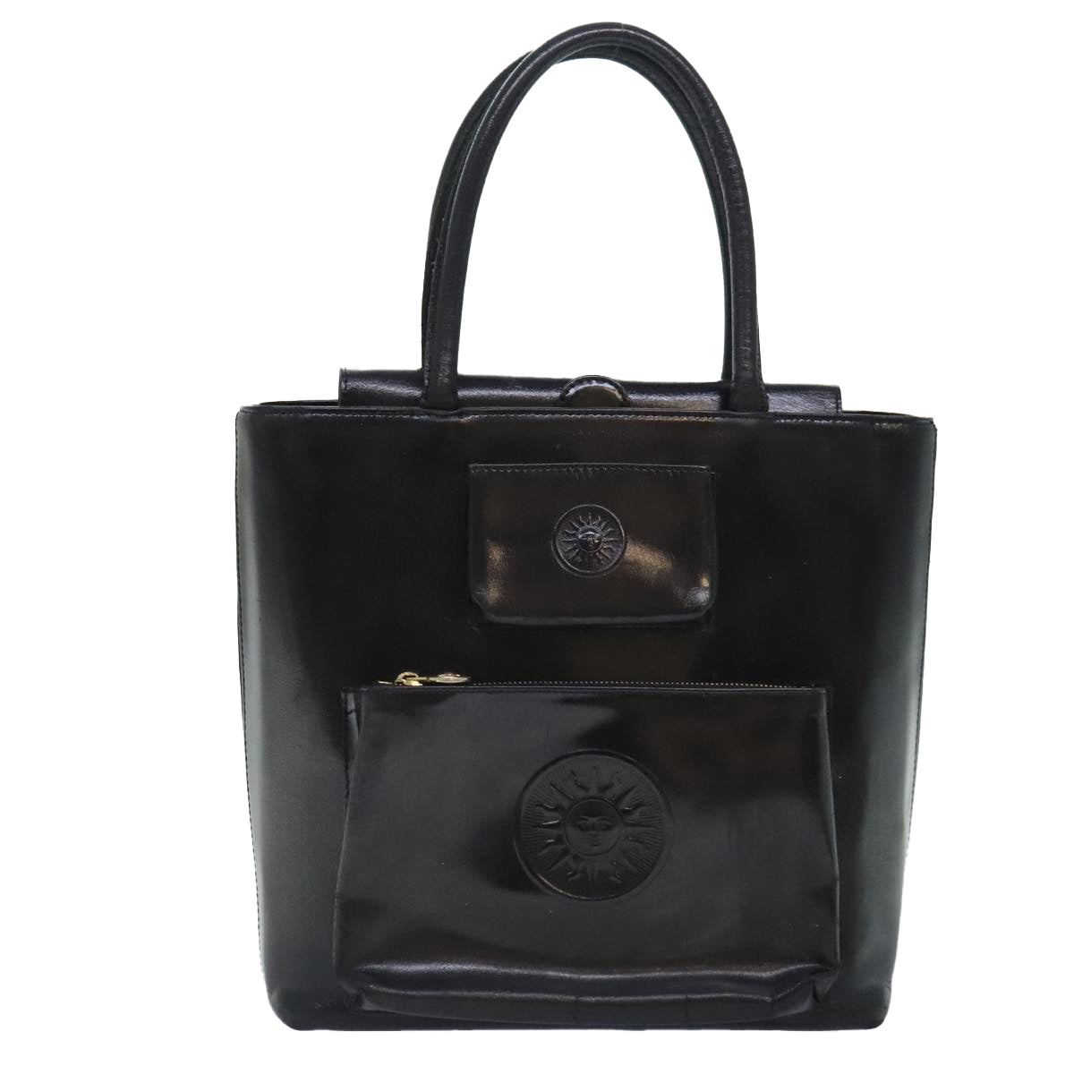 Gianni Versace Hand Bag Leather Black Gold Auth bs18519