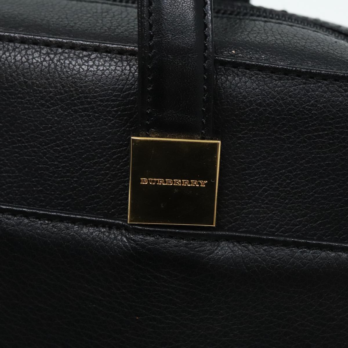 BURBERRY Hand Bag Leather Black Gold Auth bs18522