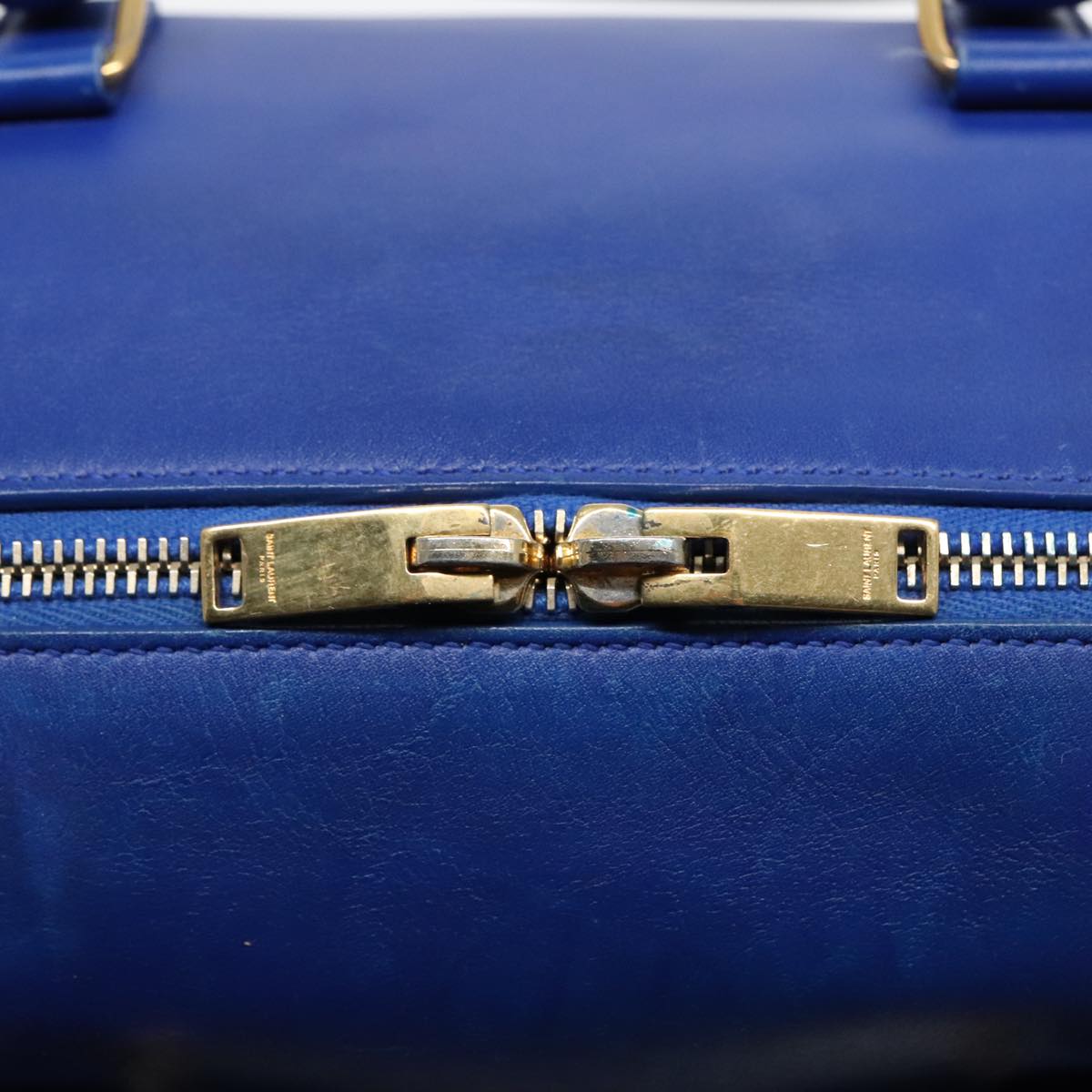 SAINT LAURENT Classic Duffel Bag Hand Bag Leather 2way Blue Gold Auth bs18527