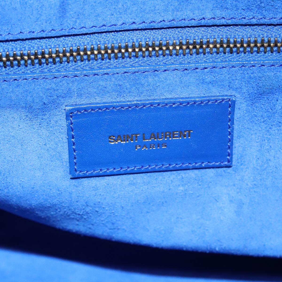 SAINT LAURENT Classic Duffel Bag Hand Bag Leather 2way Blue Gold Auth bs18527