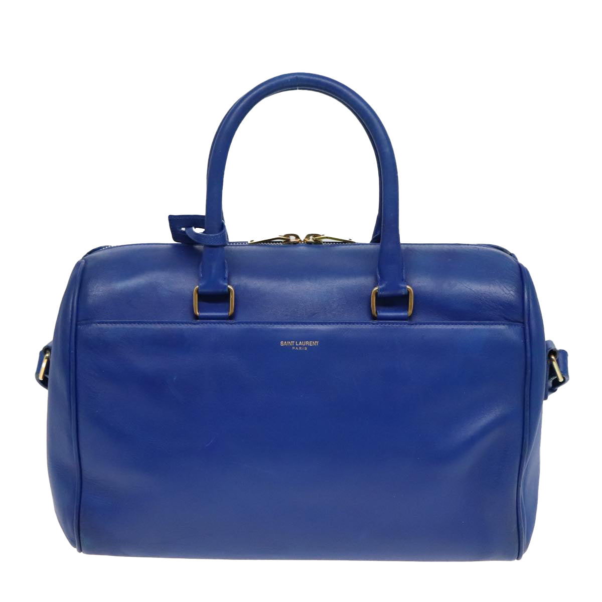 SAINT LAURENT Classic Duffel Bag Hand Bag Leather 2way Blue Gold Auth bs18527