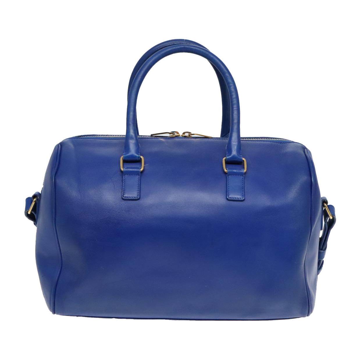 SAINT LAURENT Classic Duffel Bag Hand Bag Leather 2way Blue Gold Auth bs18527