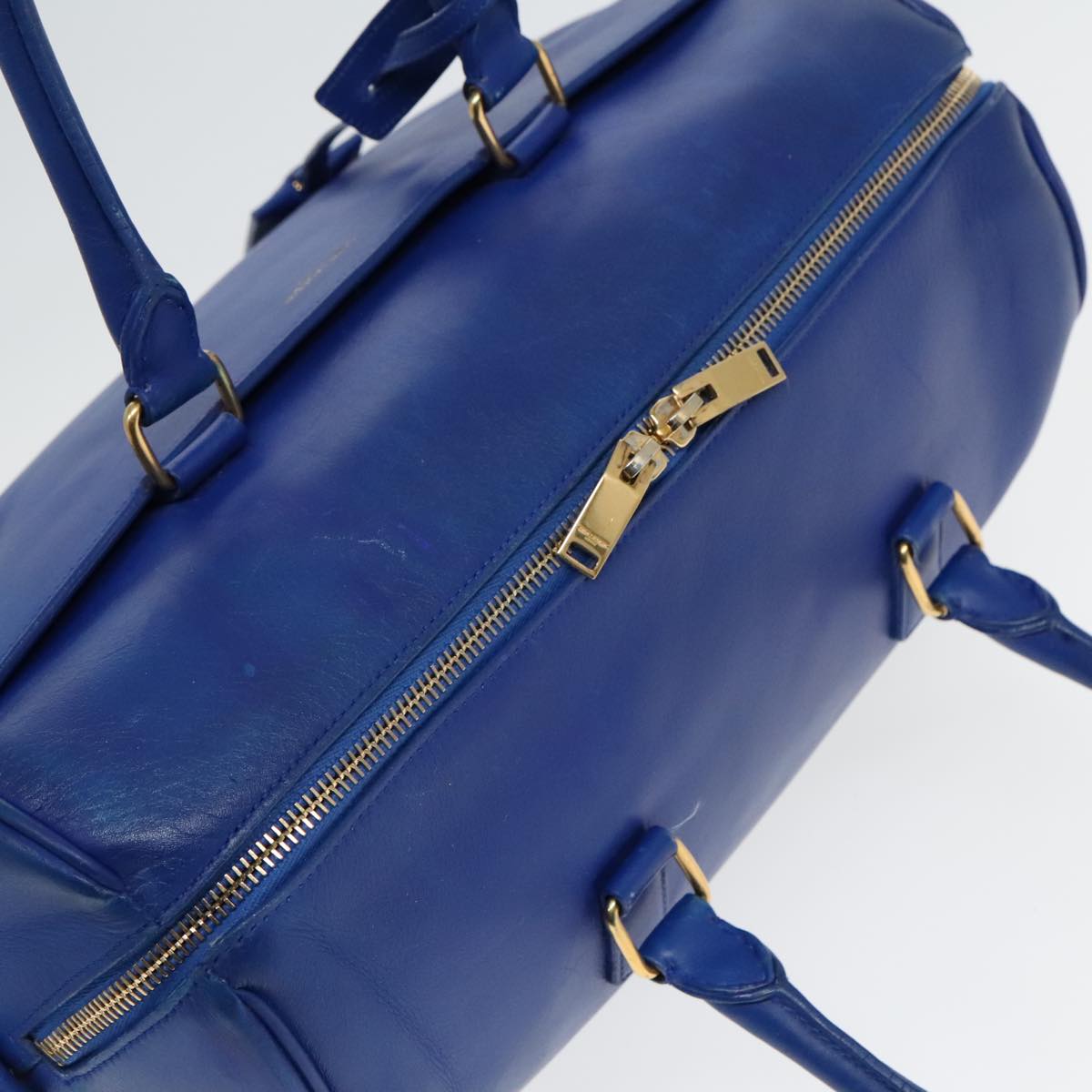 SAINT LAURENT Classic Duffel Bag Hand Bag Leather 2way Blue Gold Auth bs18527