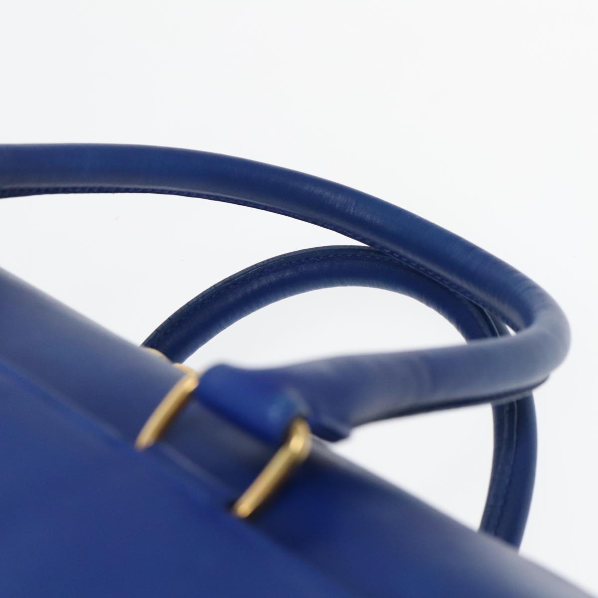 SAINT LAURENT Classic Duffel Bag Hand Bag Leather 2way Blue Gold Auth bs18527