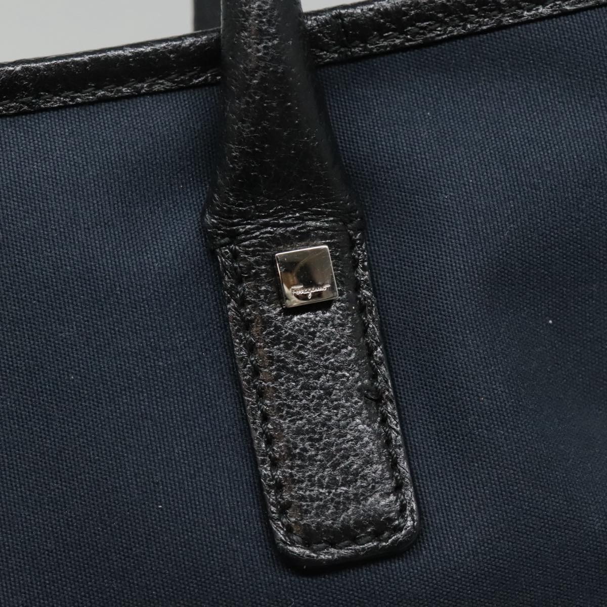 Salvatore Ferragamo Tote Bag Canvas Navy Silver Auth bs18544