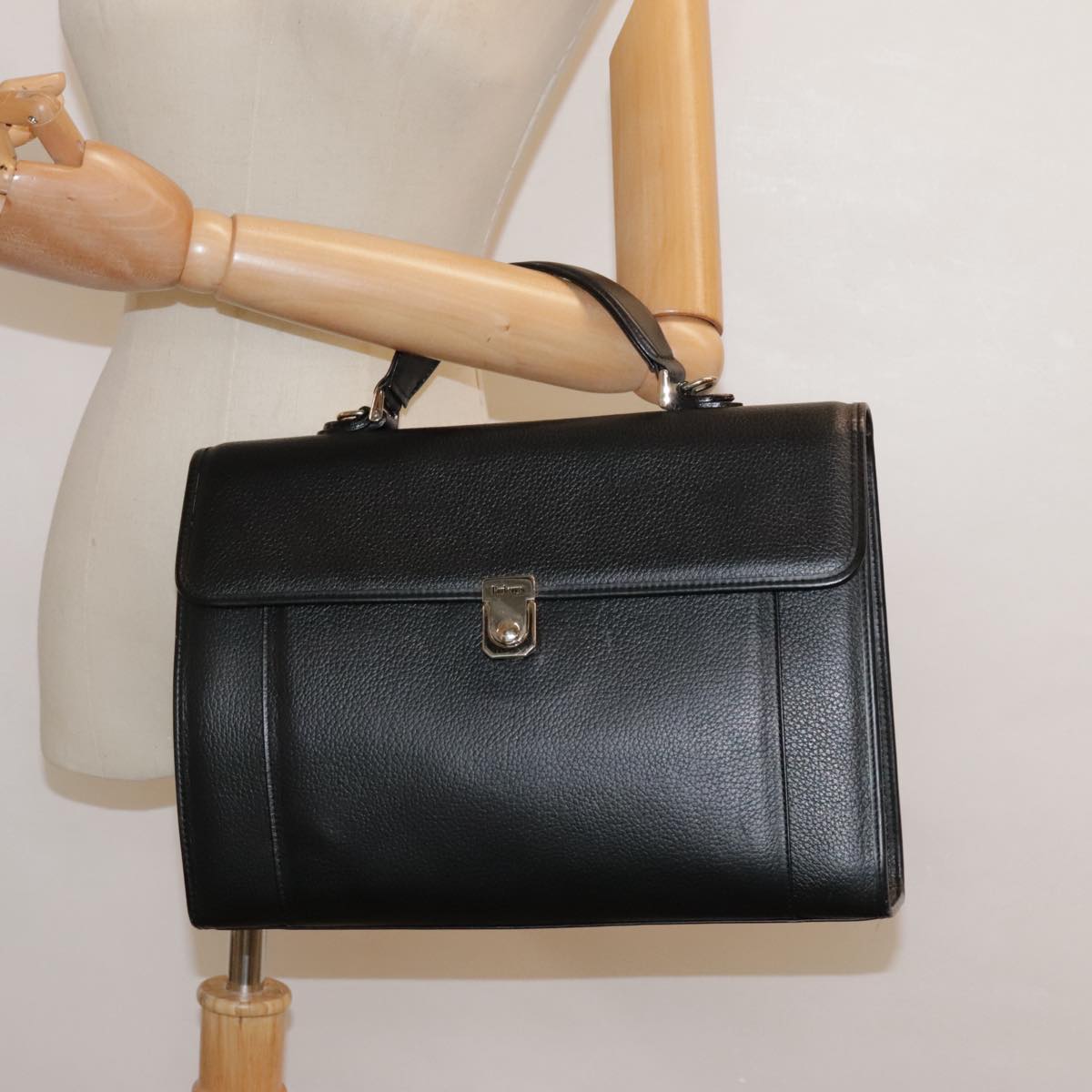 Burberrys Hand Bag Leather Black Silver Auth bs18550