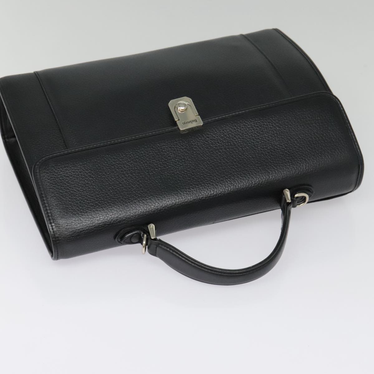 Burberrys Hand Bag Leather Black Silver Auth bs18550