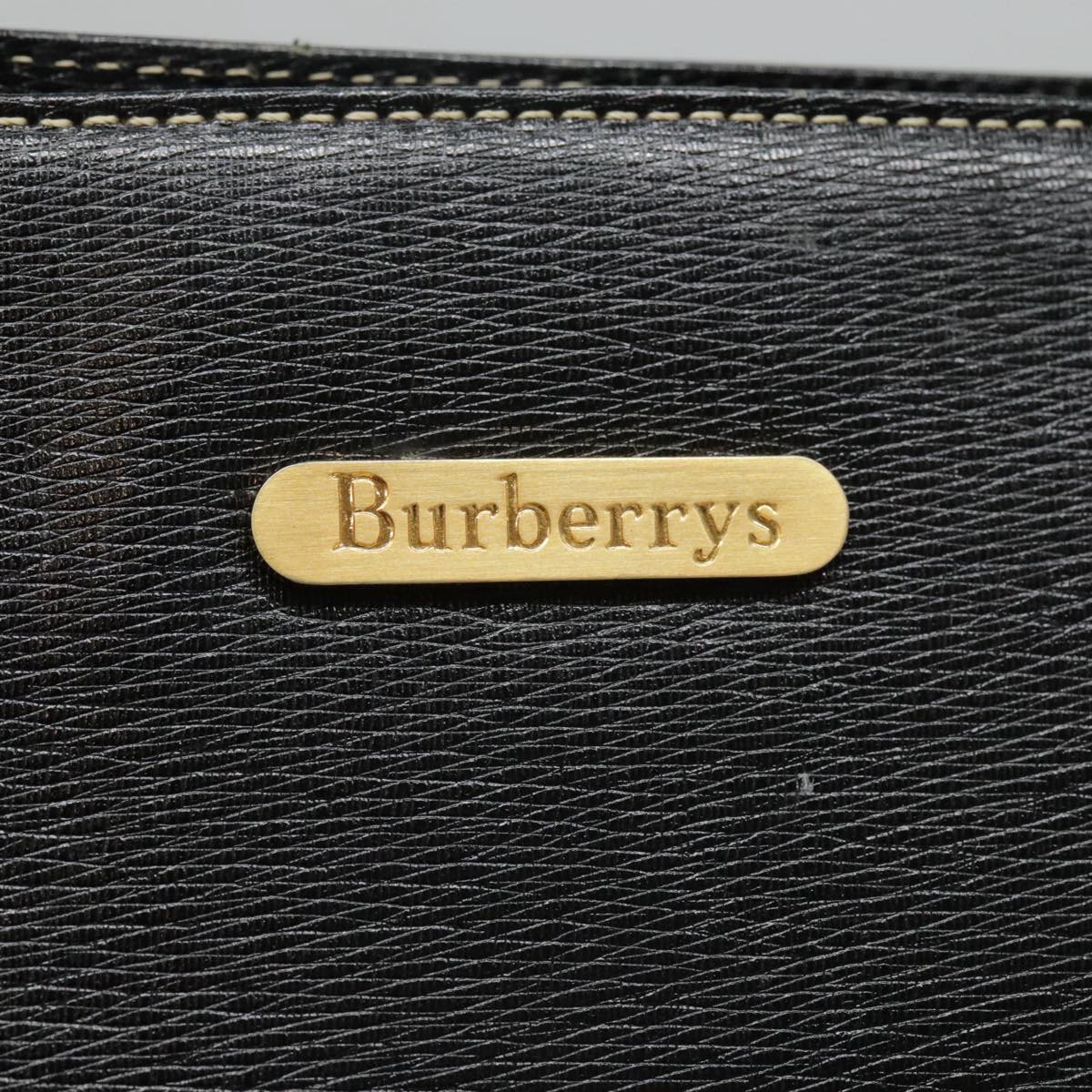 Burberrys Hand Bag Leather Black Gold Auth bs18555