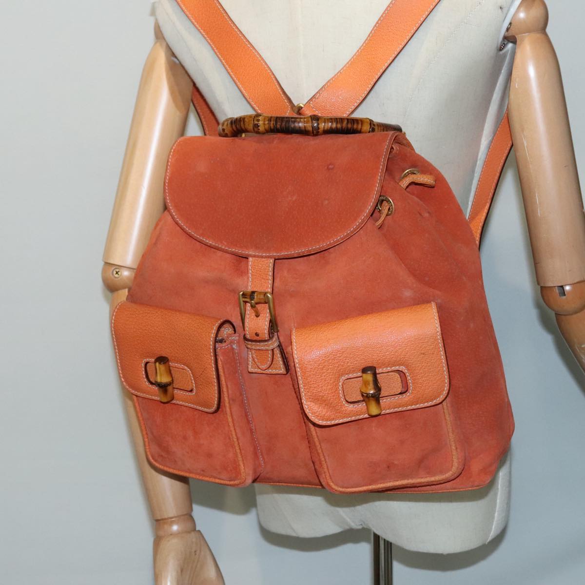 GUCCI Bamboo Backpack Suede Orange Gold 003 2058 0016 Auth bs18561