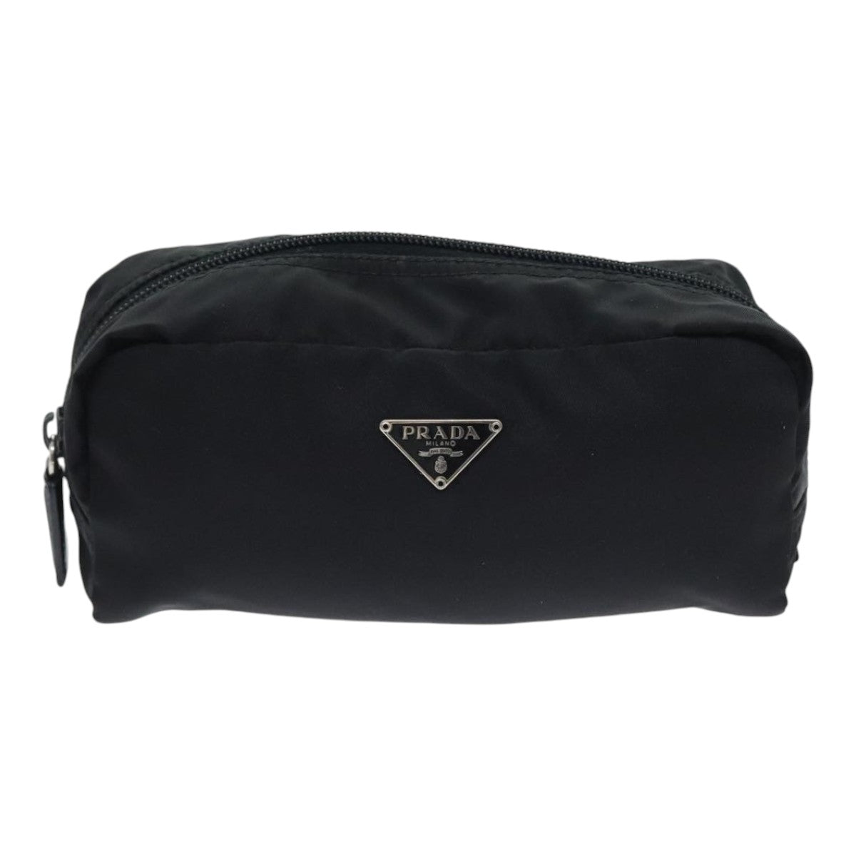 PRADA Pouch Nylon Black Silver Auth bs18565