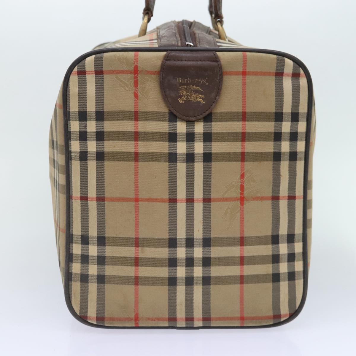 Burberrys Nova Check Boston Bag Canvas Beige Auth bs18570