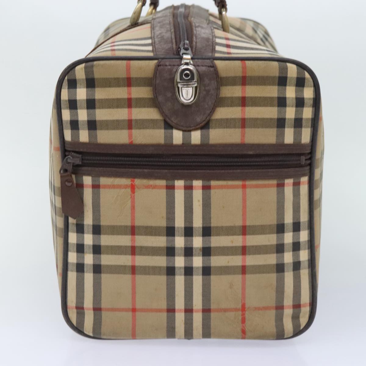 Burberrys Nova Check Boston Bag Canvas Beige Auth bs18570