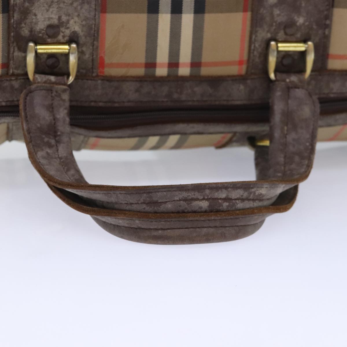 Burberrys Nova Check Boston Bag Canvas Beige Auth bs18570