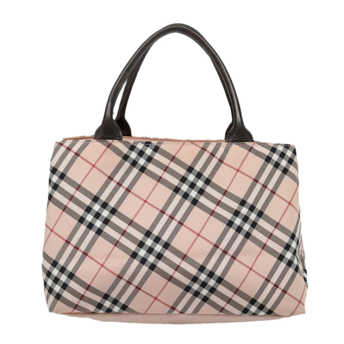 BURBERRY Nova Check Blue Label Hand Bag Nylon Pink Silver Auth bs18583