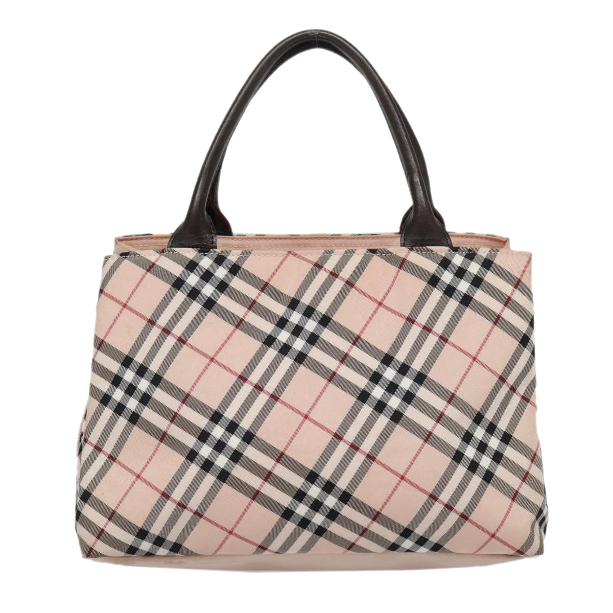 BURBERRY Nova Check Blue Label Hand Bag Nylon Pink Silver Auth bs18583