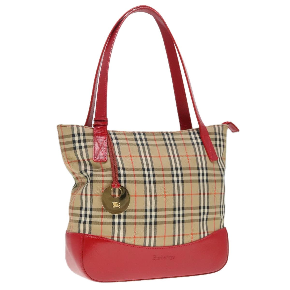 Burberrys Nova Check Tote Bag Canvas Leather Beige Gold Red Auth bs18585