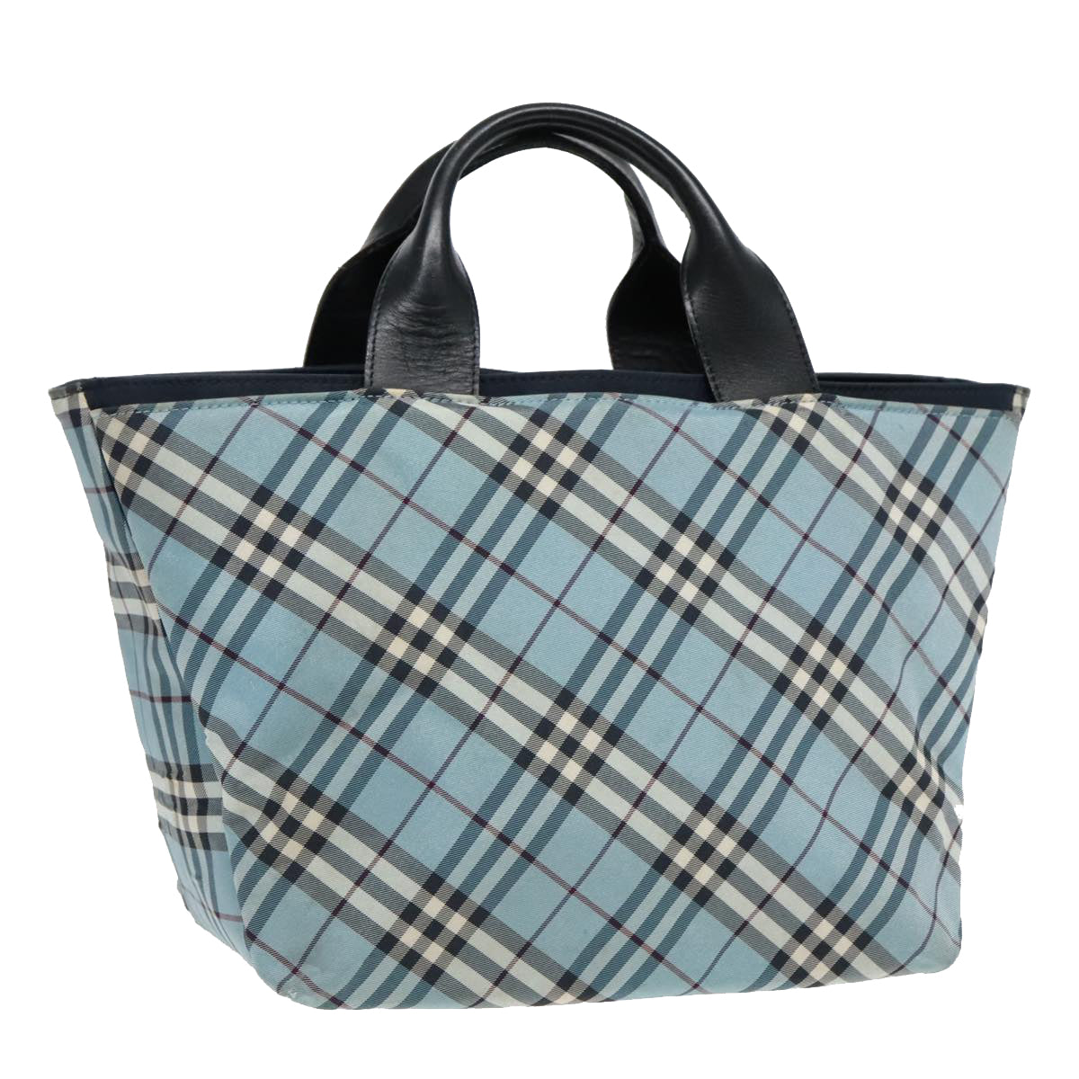 BURBERRY Nova Check Hand Bag Nylon Blue Silver Auth bs18587