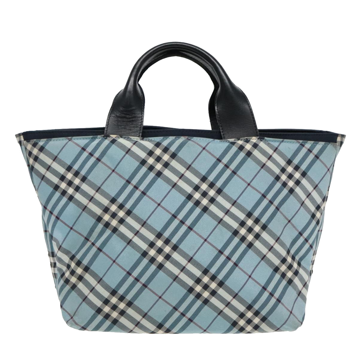 BURBERRY Nova Check Hand Bag Nylon Blue Silver Auth bs18587